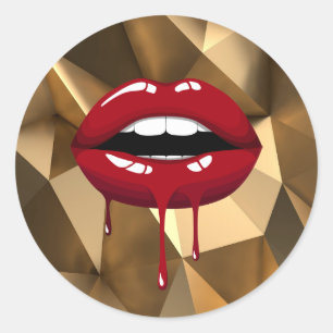 Gold Luxus Kunst Glitter Rote Tropfen Tröpfelnd Li Runder Aufkleber