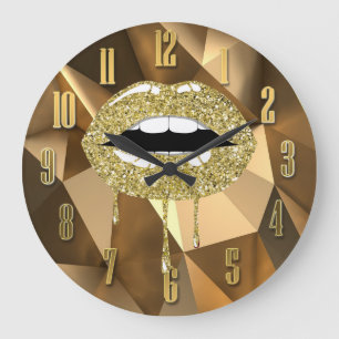 Gold Luxus Schönheit Glam Glitter Tropfen Triefend Große Wanduhr