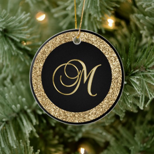 Gold M Monogramm Keramik Ornament (Baum)