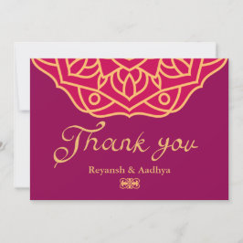 Gold Magenta Mandala Indian Wedding Dankeskarte