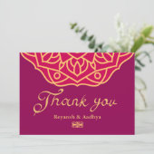 Gold Magenta Mandala Indian Wedding Dankeskarte (Stehend Vorderseite)