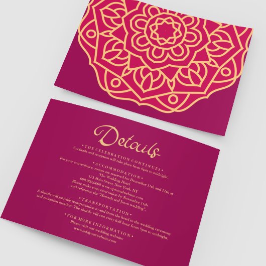 Gold Magenta Mandala Indian Wedding Details Begleitkarte