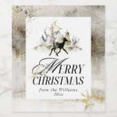 Gold Magic Forest Floral Foto Weihnachten Weinetikett (Einzelnes Label)