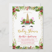 Gold Magical Christmas Unicorn Kinderdusche Einladung (Vorderseite)