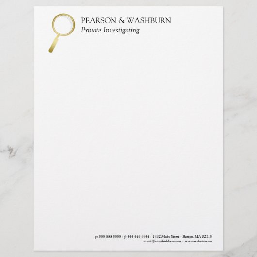 Gold Magnizing Glass Private Eye Name & Kontakt Briefkopf (Vorderseite)