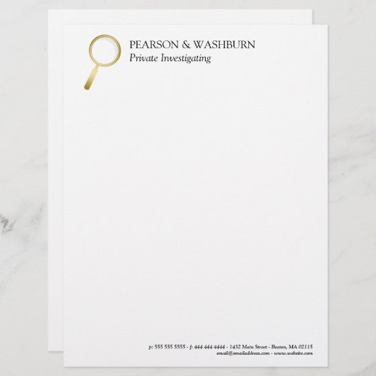 Gold Magnizing Glass Private Eye Name & Kontakt Briefkopf (Vorne/Hinten)