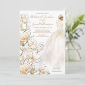 Gold Magnolia Bridesmaid Luncheon Einladung (Stehend Vorderseite)
