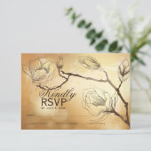 Gold Magnolia Response Card RSVP Karte (Stehend Vorderseite)