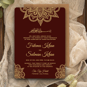 Gold Mahogany Henna Mehndi Islamische Hochzeit Einladung
