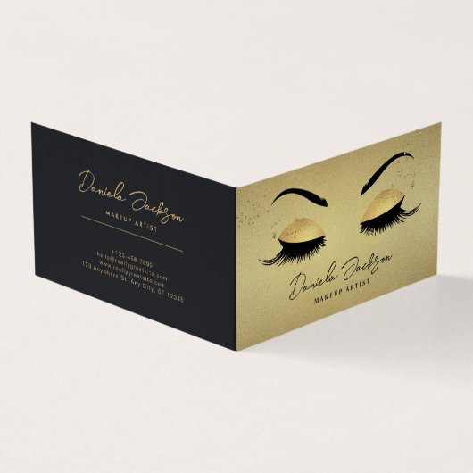 Gold Makeup Artist Beauty Falted Business Card Visitenkarten (Vorderseite)