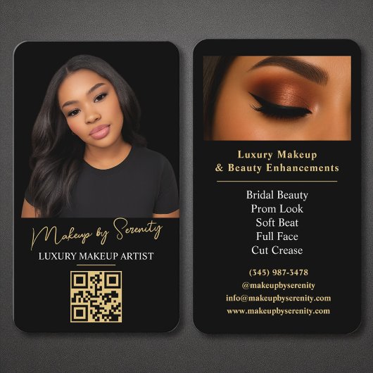 Gold Makeup Artist QR Code Luxury Black Beauty Visitenkarte