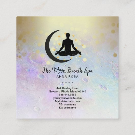 *~* Gold Man + Moon Yoga Meditation Achtsamkeit Quadratische Visitenkarte (Rückseite)