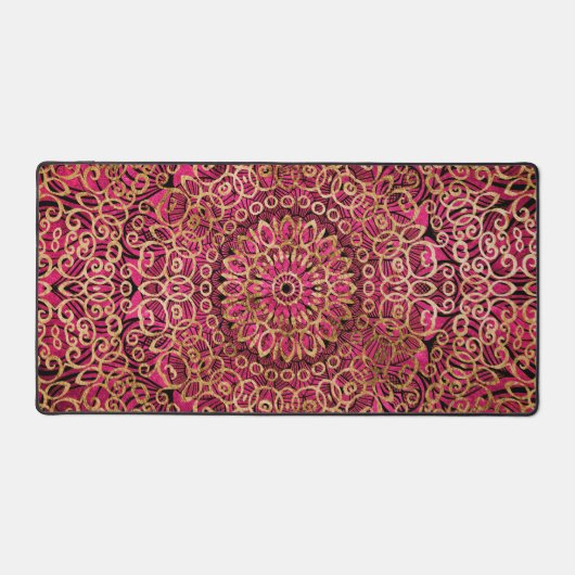 Gold Mandala Art Zen Girly Bright Glanz Hot Pink Schreibtischunterlage (Vorderseite)