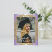 Gold Mandala auf Ankündigung des Lila Abschlusses Postkarte (Stehend Vorderseite)