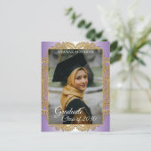 Gold Mandala auf Ankündigung des Lila Abschlusses Postkarte (Stehend Vorderseite)