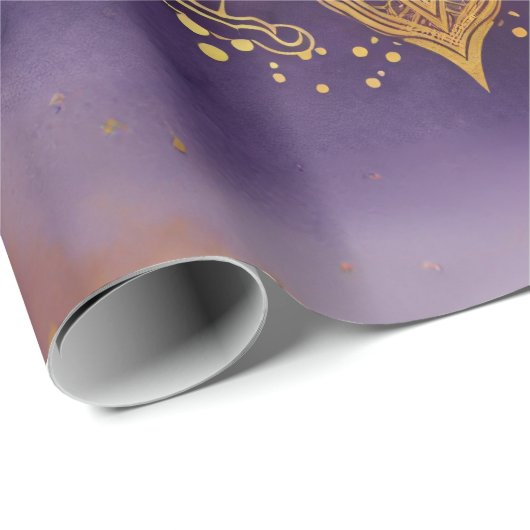 Gold Mandala auf der Lila Aquarellfarben-Decoupage Geschenkpapier (Rolleneckpunkt)