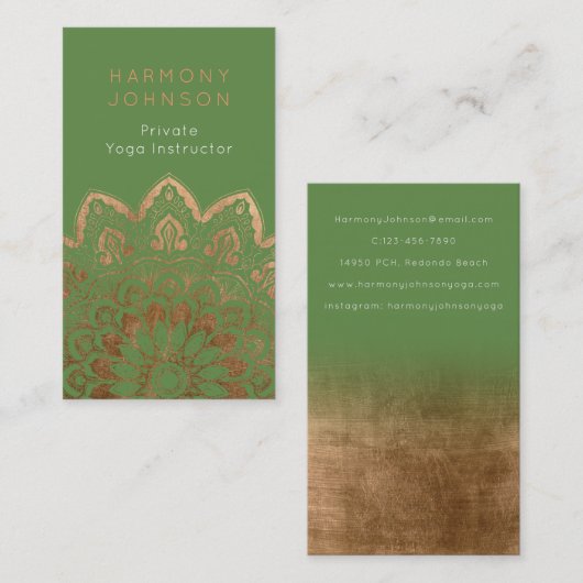 Gold Mandala auf Green Yoga Visitenkarte (Vorne/Hinten)