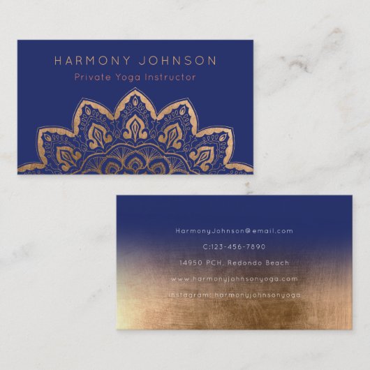 Gold Mandala auf Navy Blue Yoga Visitenkarte (Vorne/Hinten)