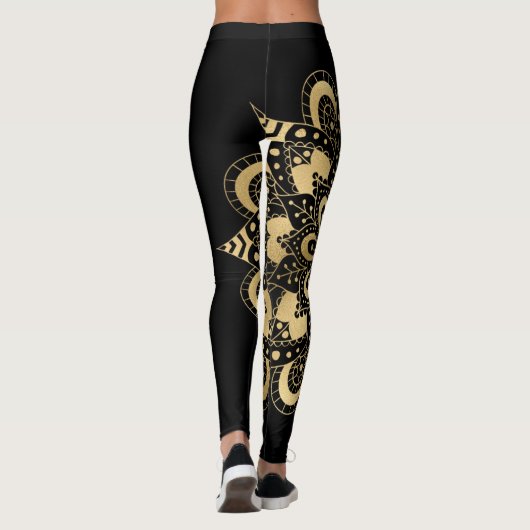 Gold Mandala Black Boho Leggings (Rückseite)