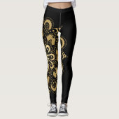 Gold Mandala Black Boho Leggings (Vorderseite)