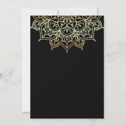 Gold Mandala Black Chic Moderne Elegante Hochzeit Einladung (Rückseite)