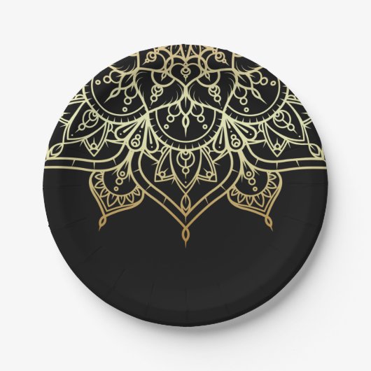 Gold Mandala Black Chic Modernes Glam Party Pappteller (Vorderseite)