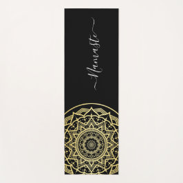 Gold Mandala Black Namaste Script Yoga Mat Yogamatte