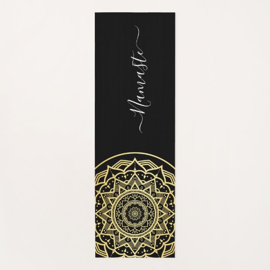 Gold Mandala Black Namaste Script Yoga Mat Yogamatte (Vorderseite)