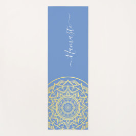 Gold Mandala Blue Namaste Script Yoga Mat Yogamatte