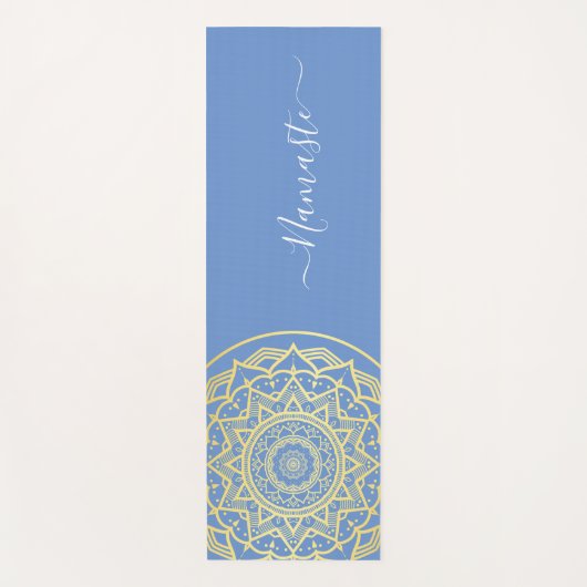 Gold Mandala Blue Namaste Script Yoga Mat Yogamatte (Vorderseite)