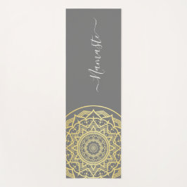 Gold Mandala Blue Namaste Script Yoga Mat Yogamatte