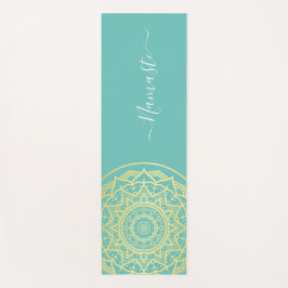 Gold Mandala Blue Namaste Script Yoga Mat Yogamatte