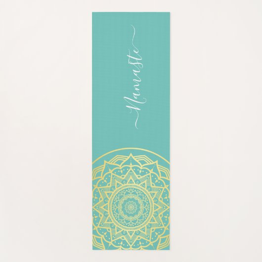 Gold Mandala Blue Namaste Script Yoga Mat Yogamatte (Vorderseite)