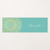 Gold Mandala Blue Namaste Script Yoga Mat Yogamatte (Vorderseite (Horizontal))