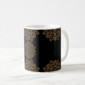 Gold Mandala Blume mit schwarzem Muster Kaffeetasse (VorderseiteRechts)
