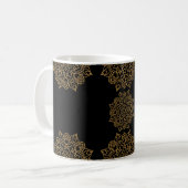 Gold Mandala Blume mit schwarzem Muster Kaffeetasse (Vorderseite Links)