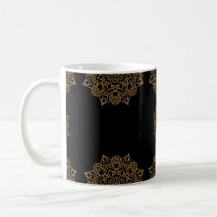 Gold Mandala Blume mit schwarzem Muster Kaffeetasse