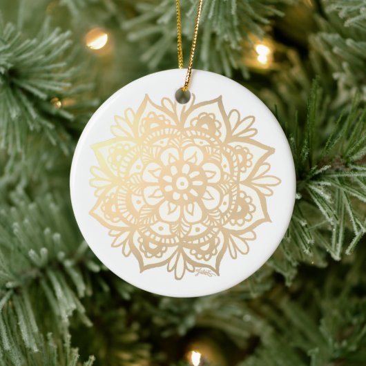 Gold Mandala Boho Chic Blume Keramik Keramik Ornament (Baum)