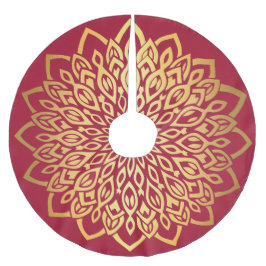 Gold Mandala Burgundy Red Christmas Polyester Weihnachtsbaumdecke