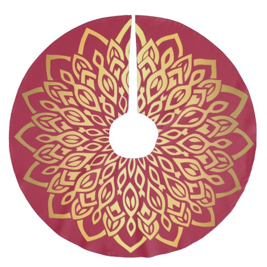 Gold Mandala Burgundy Red Christmas Polyester Weihnachtsbaumdecke (Vorderseite)