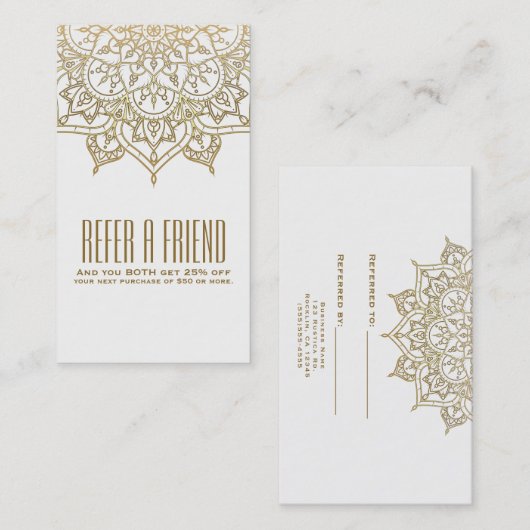 Gold Mandala Chic Refer a Friend Referat Empfehlungskarte (Vorne/Hinten)