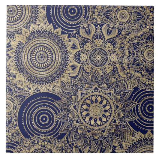 Gold Mandala Collection Blue Design Fliese (Vorderseite)