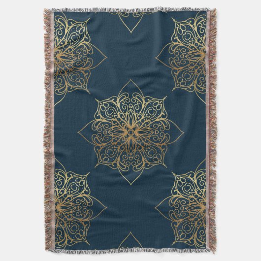 Gold Mandala Damask Muster Decke (Vorderseite Vertikal)