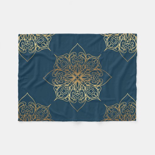 Gold Mandala Damask Muster Fleecedecke (Vorderseite (Horizontal))