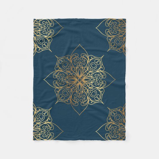 Gold Mandala Damask Muster Fleecedecke (Vorderseite)