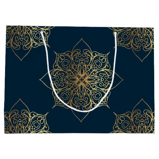 Gold Mandala Damask Muster Große Geschenktüte (Rückseite)