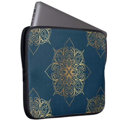 Gold Mandala Damask Muster Laptopschutzhülle (Vorne Rechts)