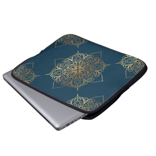 Gold Mandala Damask Muster Laptopschutzhülle (Vorne Knopf)