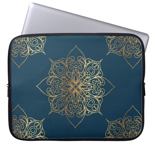 Gold Mandala Damask Muster Laptopschutzhülle (Vorderseite)