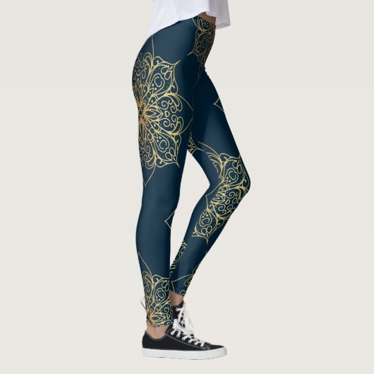 Gold Mandala Damask Muster Leggings (Rechts)